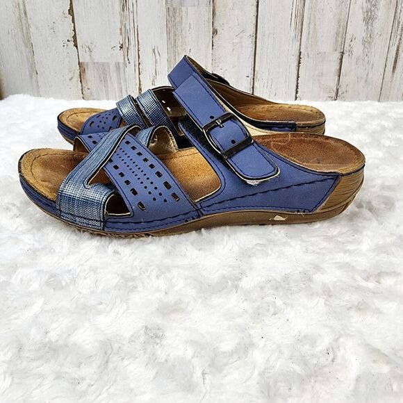 Flexus by Spring Step Denia Slide Sandals Blue Size 6 - Picture 2 of 11